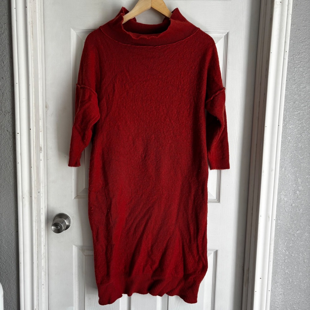 Free‎ People Red Knit Sweater Dress Turtle Neck Long Sleeve Midi M
